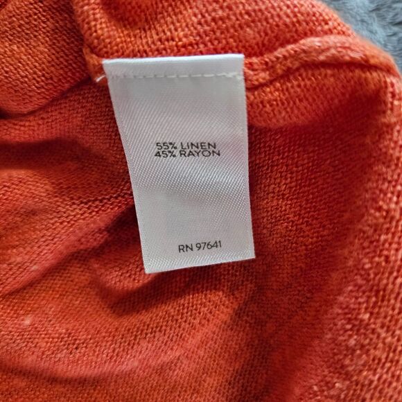 J Jill Top Shirt Womens Medium Petite Orange Linen Blend Open Sleeve Knit Casual - Picture 8 of 11